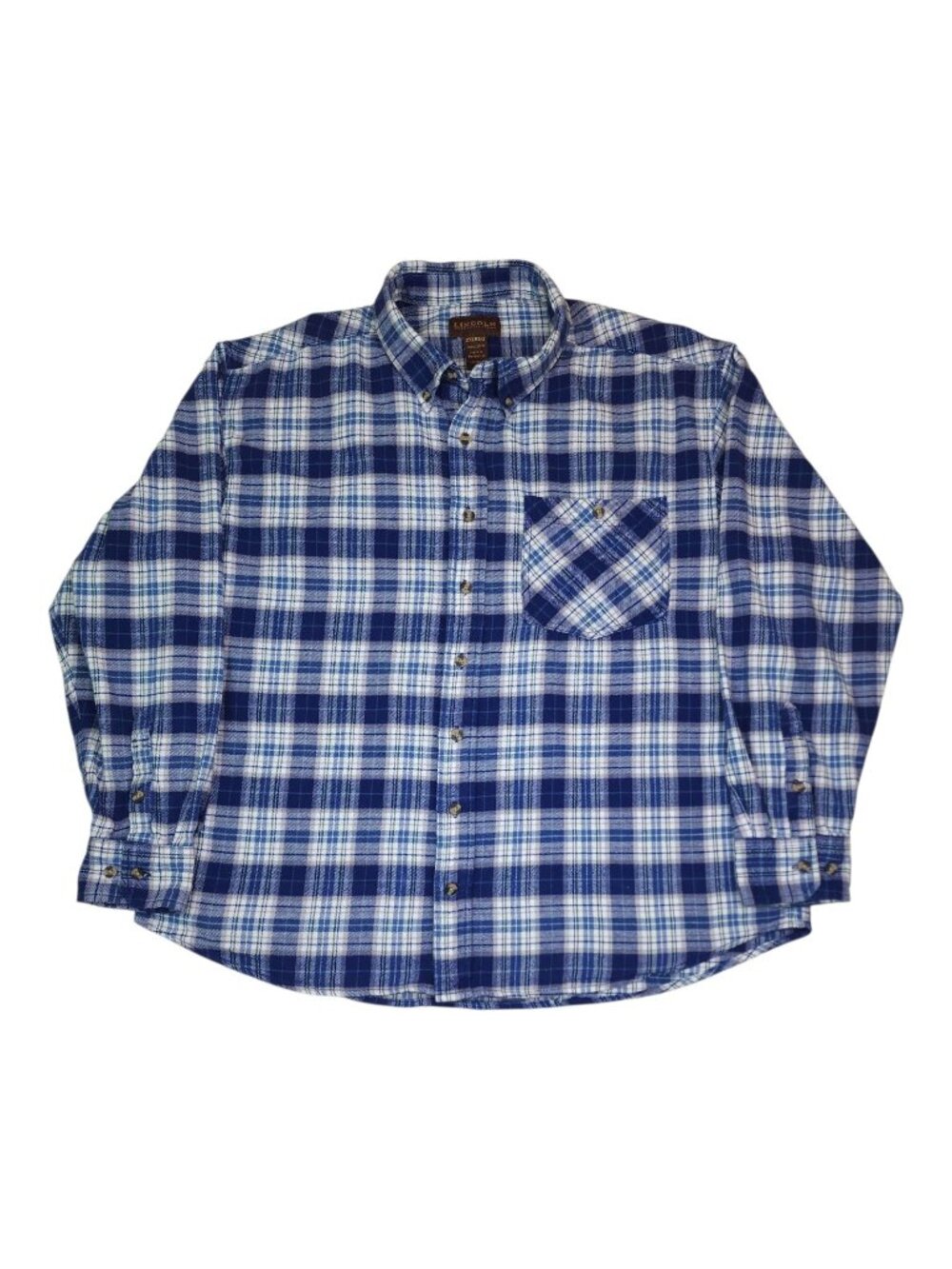 Lincoln Outfitters Mens Blue Plaid Flannel Button-Up Shirt 2XL Regular Cotton